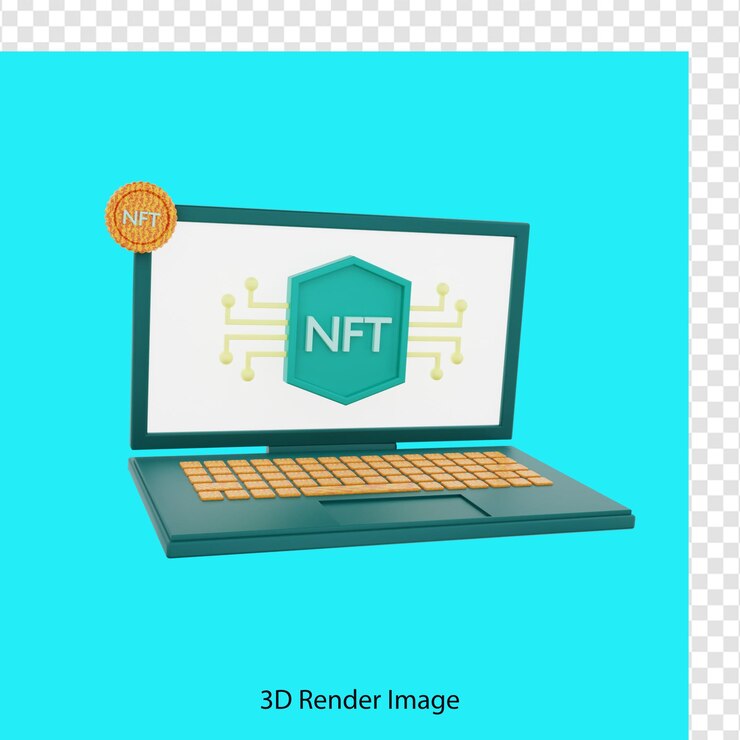 PSD representación 3d de la red nft en la computadora portátil