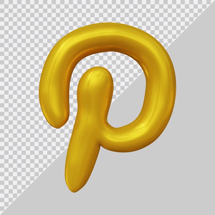 PSD representación 3d de las redes sociales del icono de pinterest con estilo dorado