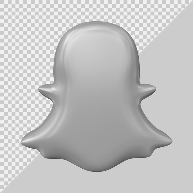 Representación 3d de las redes sociales del icono de snapchat con estilo plateado