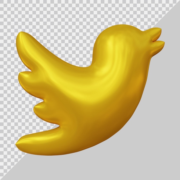 Representación 3d de las redes sociales del icono de twitter con estilo dorado