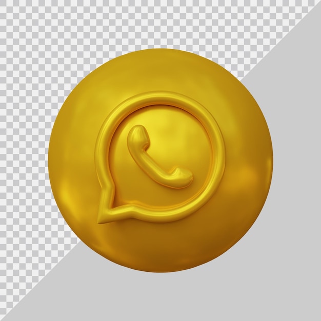 PSD representación 3d de las redes sociales del icono de whatsapp con estilo dorado