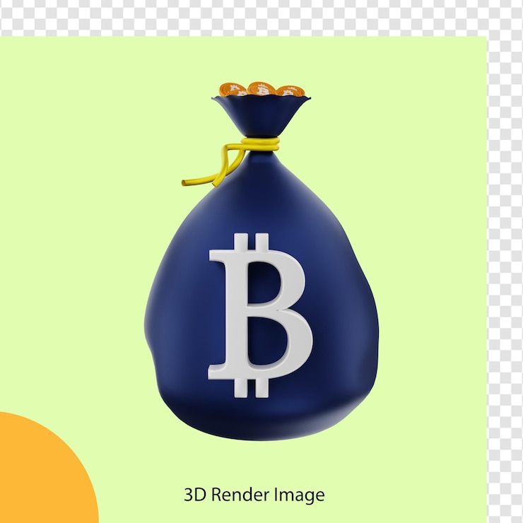 PSD representación 3d del saco de monedas criptográficas bitcoin