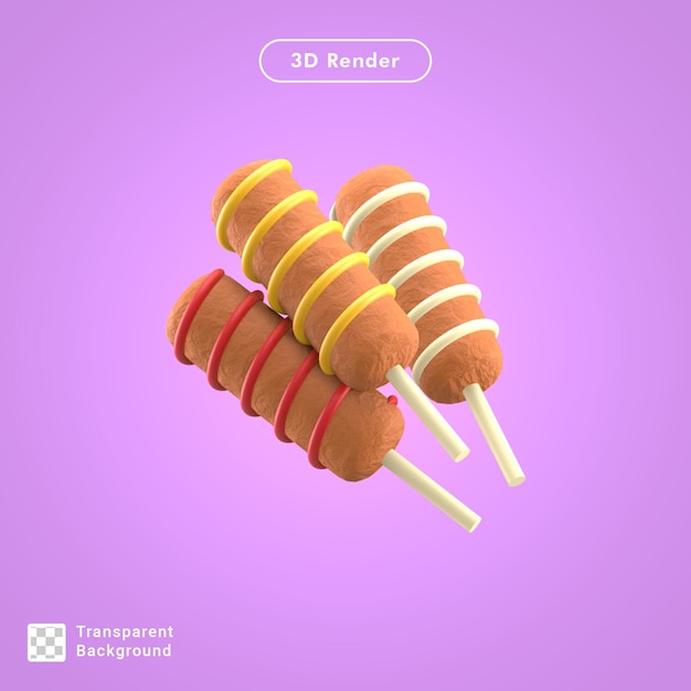 Representación 3D de salchichas con mayonesa encima de la ilustración 3D