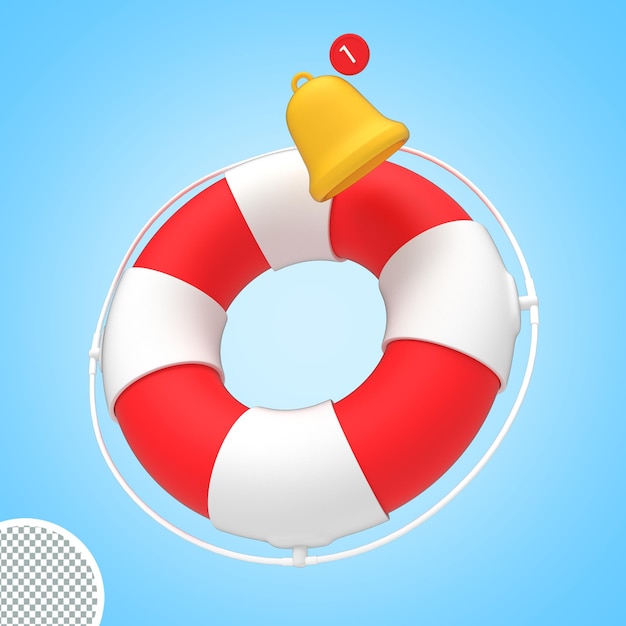 Representación 3d salvavidas e icono de notificación summer tour beach ilustración del icono de viaje