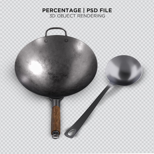 PSD representación 3d de la sartén wok