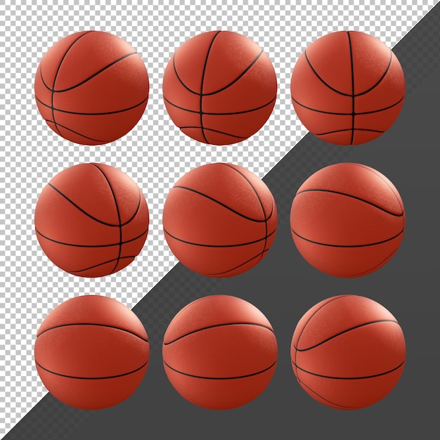 Representación 3D secuencial naranja basket ball vista en perspectiva giratoria
