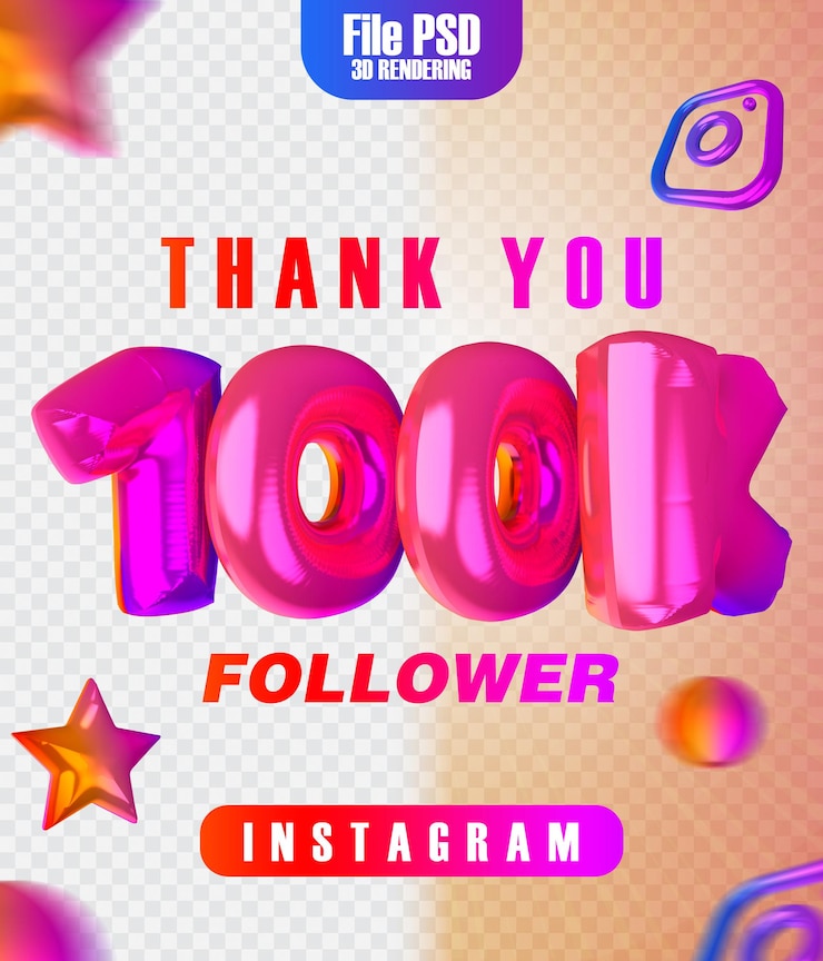 PSD representación 3d de seguidor 100k para instgram
