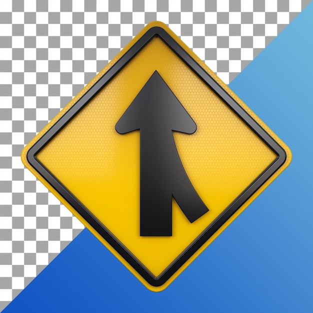 PSD representación 3d de la señal de tráfico merge ahead con fondo transparente