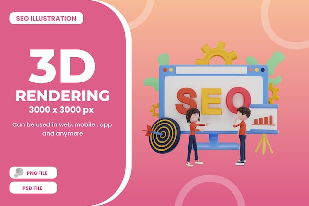 PSD representación 3d seo ilustración objeto premium psd