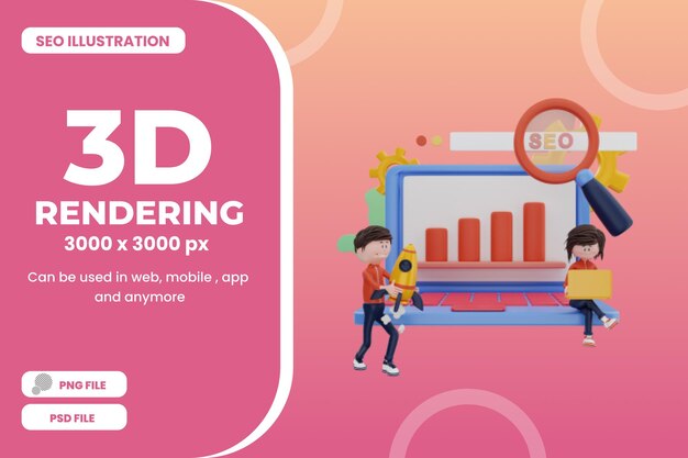 Representación 3d seo ilustración objeto premium psd