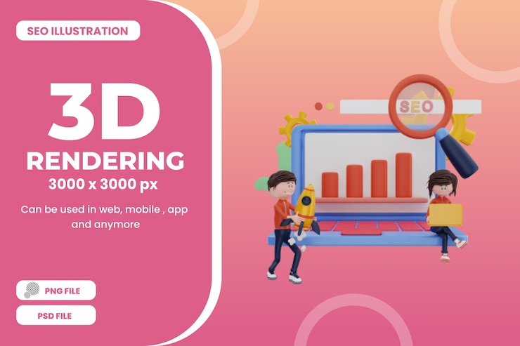 PSD representación 3d seo ilustración objeto premium psd