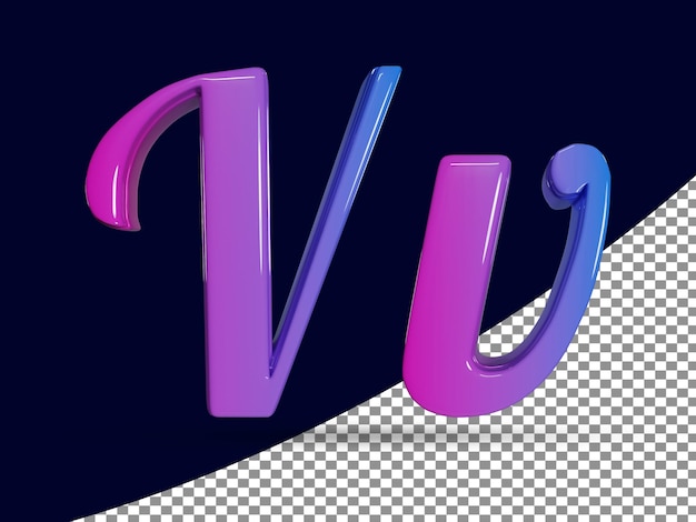 Representación 3D de Shinny Mayúscula V y Minúscula v