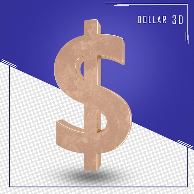 Representación 3d de signo de dólar con textura de oro aislado