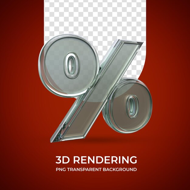 Representación 3d de signo de porcentaje aislado fondo transparente Estilo de vidrio
