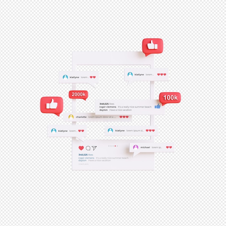 PSD representación 3d sns, servicio de redes sociales, fondo de influencia