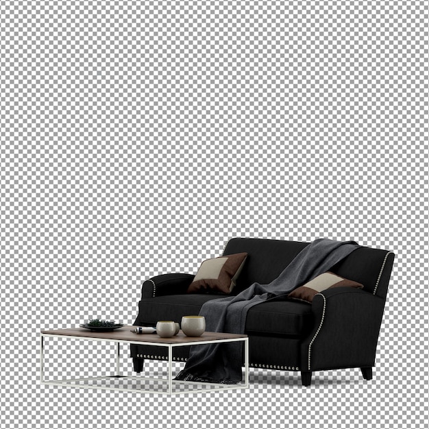 Representación 3D de sofá minimalista aislado
