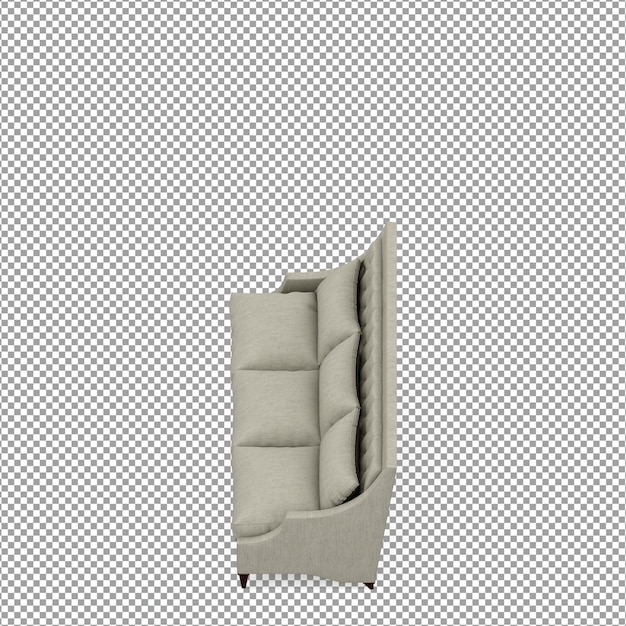 Representación 3D de sofá minimalista aislado