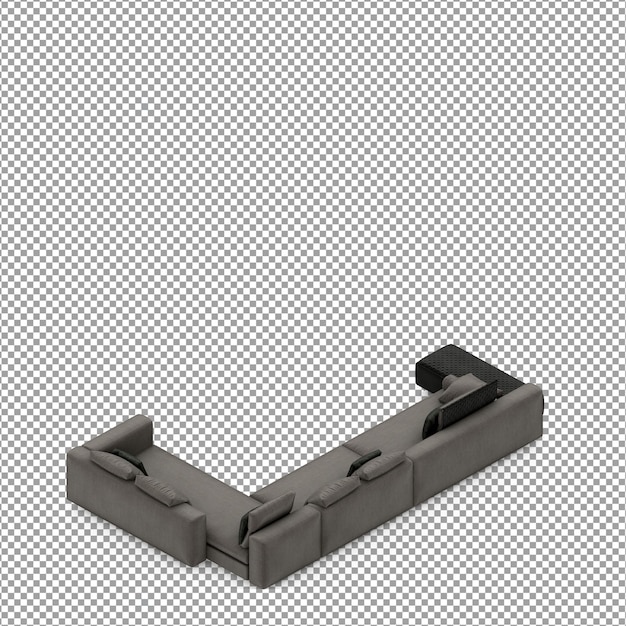 Representación 3D de sofá minimalista aislado