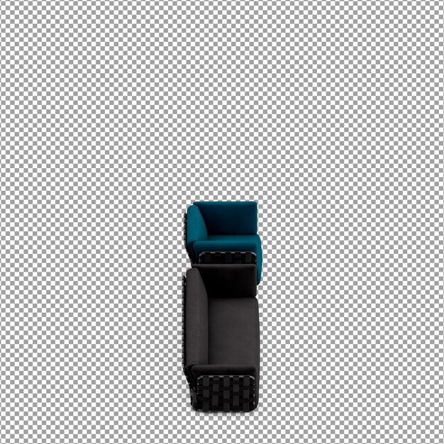 Representación 3D de sofá minimalista aislado