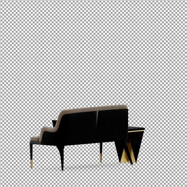 Representación 3D de sofá minimalista aislado