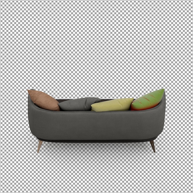 Representación 3D de sofá minimalista aislado