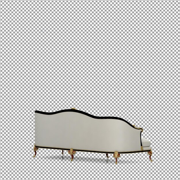 Representación 3D de sofá minimalista aislado