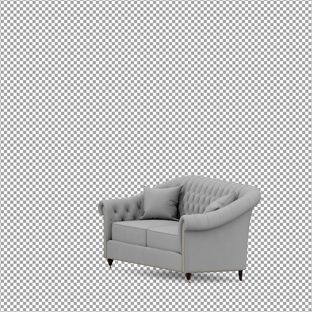 Representación 3D de sofá minimalista aislado