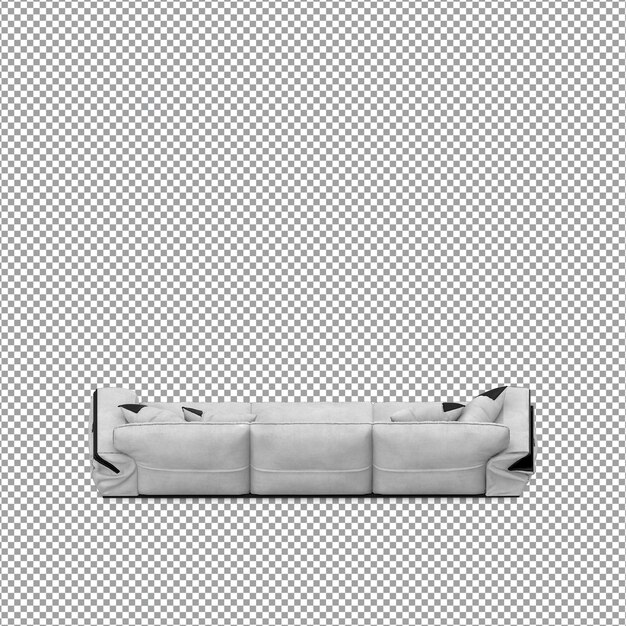Representación 3D de sofá minimalista aislado