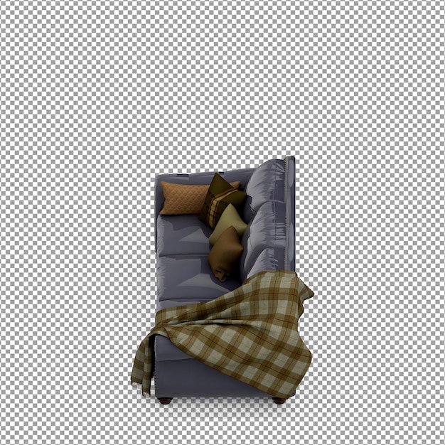 Representación 3D de sofá minimalista aislado