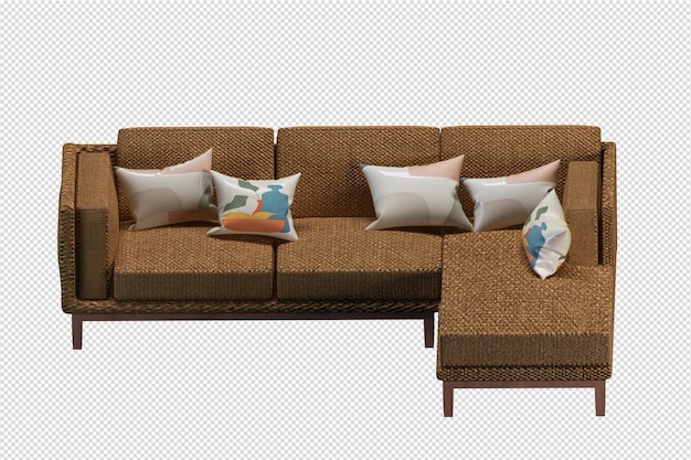 Representación 3d de sofá minimalista aislado