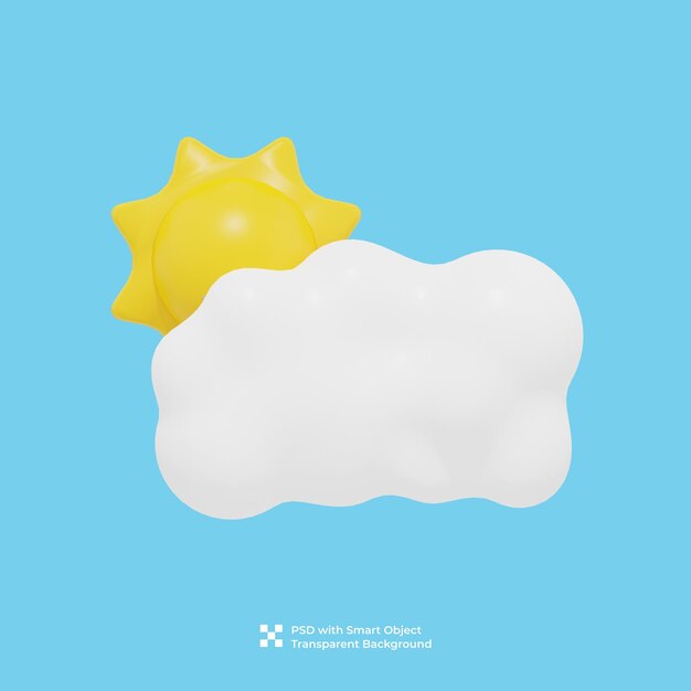 Una representación 3D de un sol amarillo medio cubierto por una nube blanca