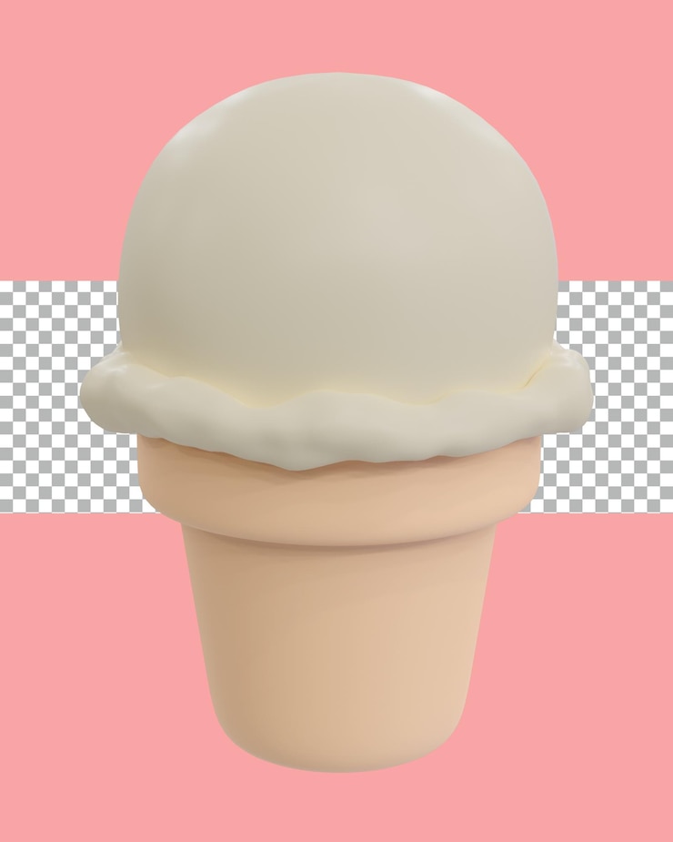 PSD la representación en 3d de una sola cuchara de helado de vainilla en un cono es un regalo lindo transparente