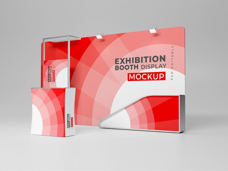 Representación 3d del stand de presentación de la exposición