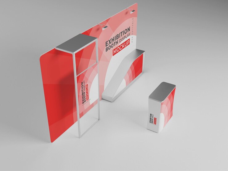 Representación 3d del stand de presentación de la exposición