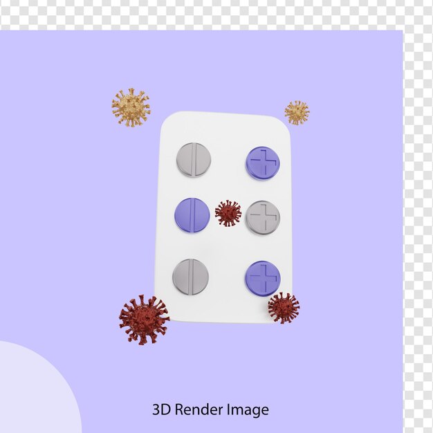 PSD representación 3d de la tableta médica de la píldora médica covid 19