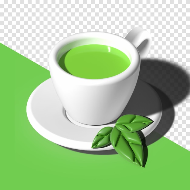 PSD representación 3d de té verde caliente render 3d de té verde en una taza taza de té verde de vidrio 3d realista