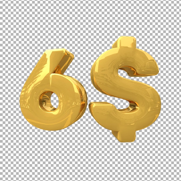 Representación 3d de texto de 6 dólares