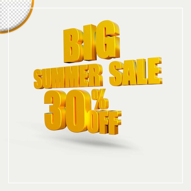 Representación 3d texto de oferta de descuento de venta de verano