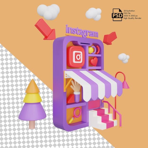 Representación 3d de la tienda instagran