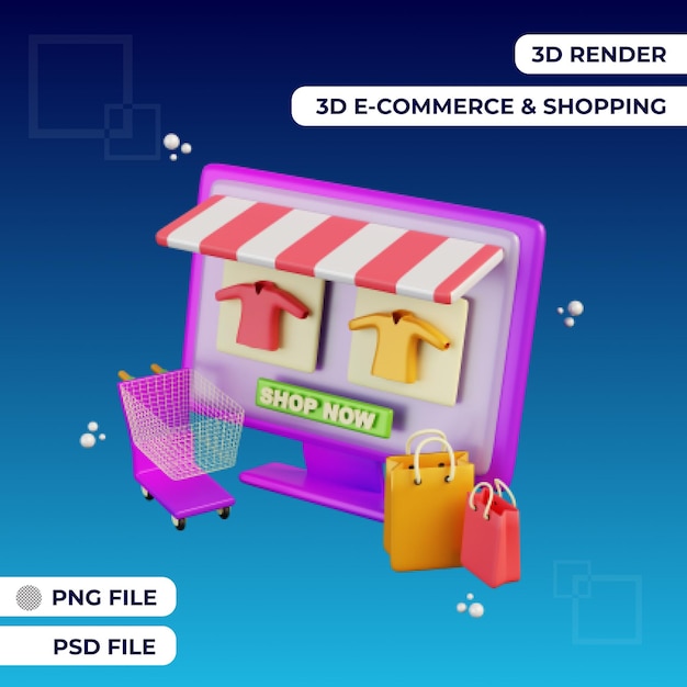 Representación 3d tienda en línea icono ilustración objeto premium psd
