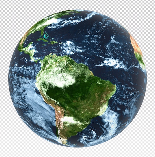 PSD representación 3d de la tierra en la perspectiva de américa del sur