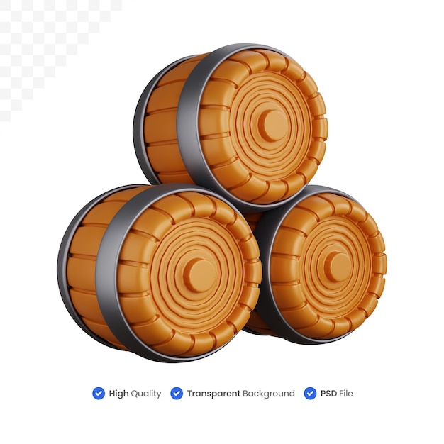 Representación 3d de tres barriles aislados