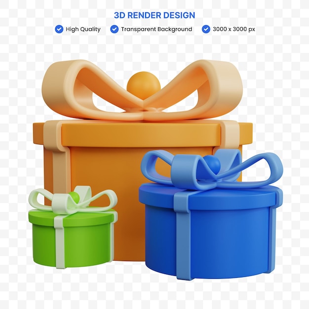 Representación 3d tres cajas de regalo redondas aisladas