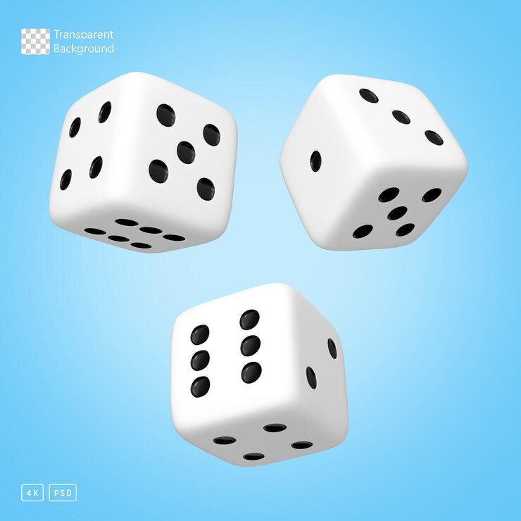 Representación 3D de tres dados blancos