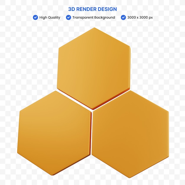 Representación 3d tres hexágonos aislados