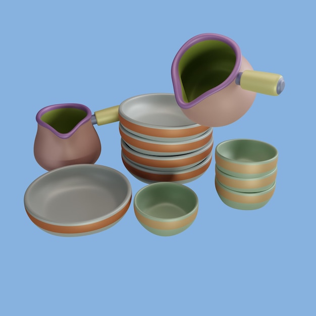 Representación 3D de utensilios de cocina