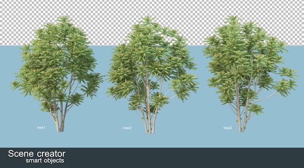 Representación 3d de varias especies de árboles.