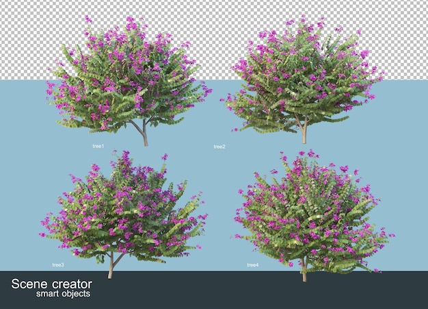 Representación 3d de varias especies de árboles.