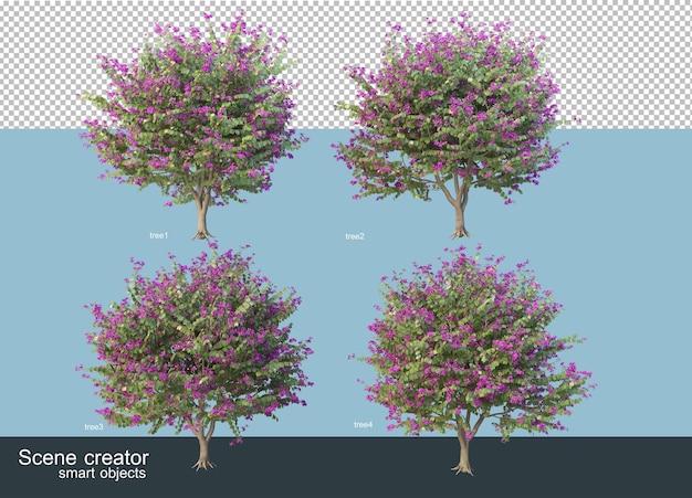 Representación 3d de varias especies de árboles.