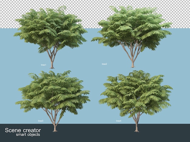 Representación 3d de varias especies de árboles.